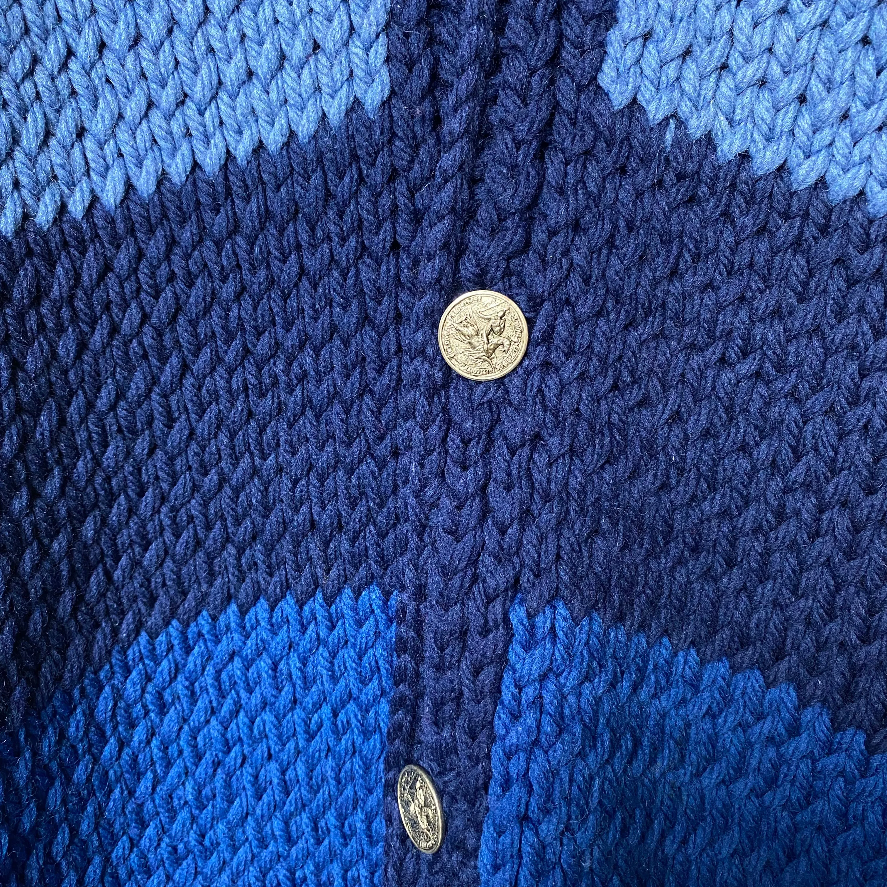 1970's Blue Handknit Chunky Cardigan Sweater