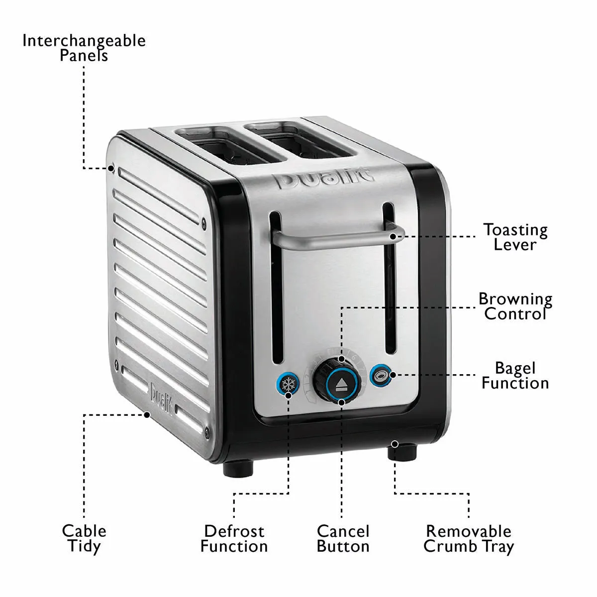 Architect 2-Slot Toaster in Black & Brushed Stainless Steel