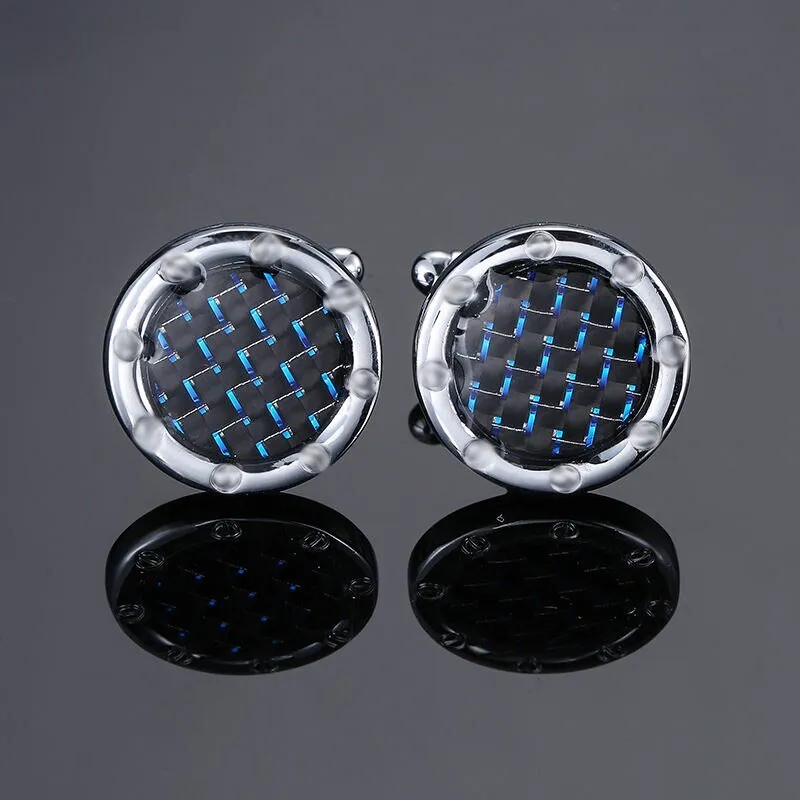 Black Blue Shimmer Grid Cuff-links