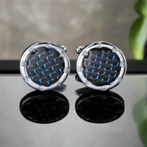 Black Blue Shimmer Grid Cuff-links