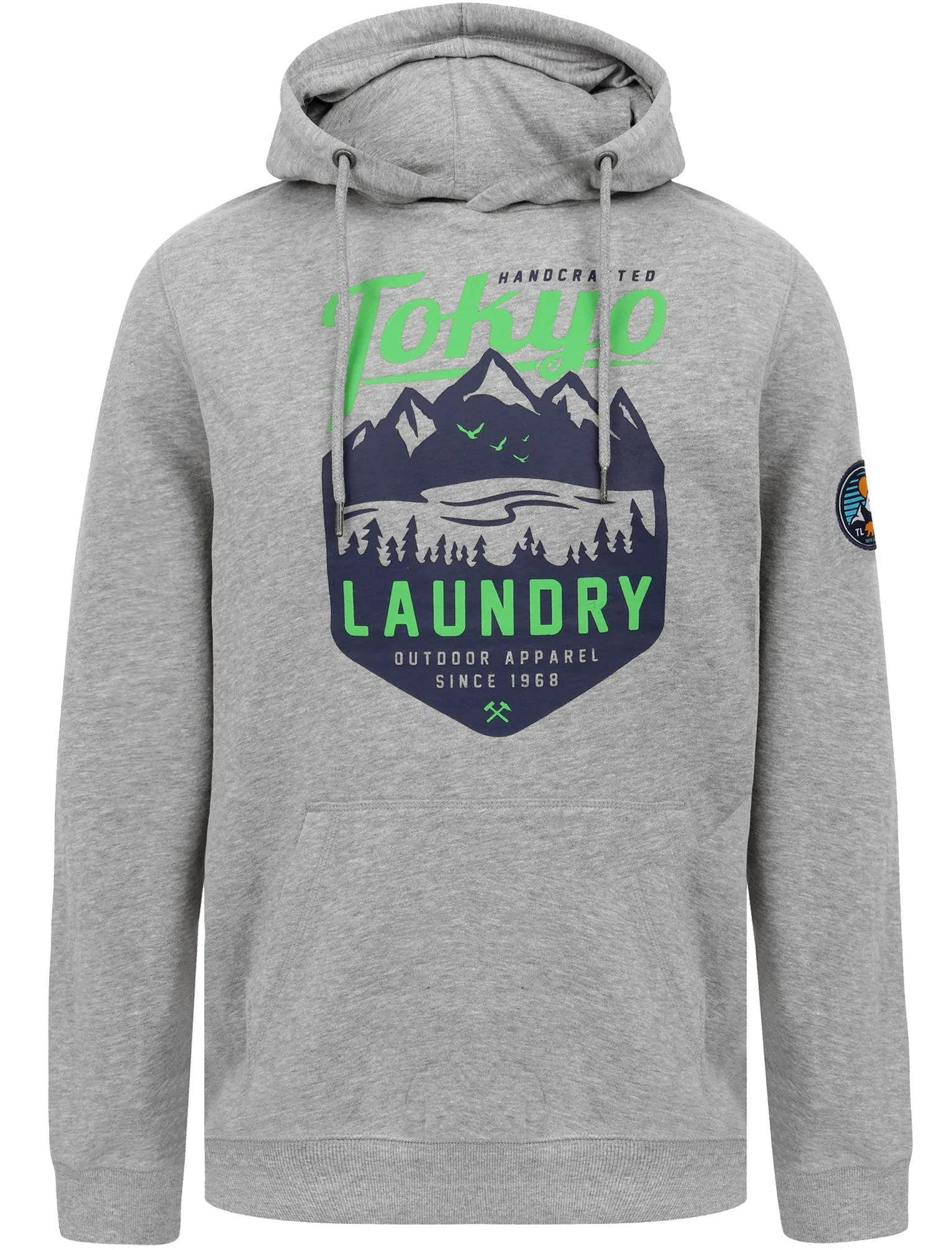 Calegreen Outdoor Motif Brush Back Fleece Pullover Hoodie In Light Grey Marl - Tokyo Laundry