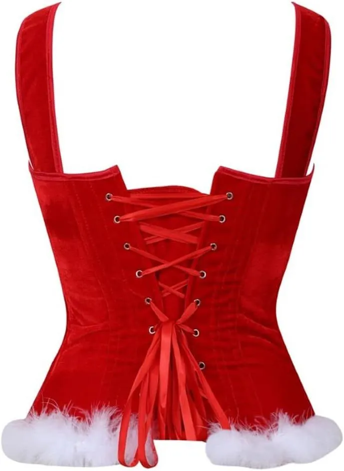 Christmas Lingerie Corset Top for Women Red Corset Lace Up Bustier Santa Costume