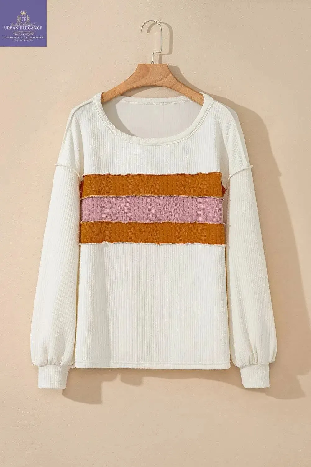 Corded Knit Patchwork Drop Sleeve Top