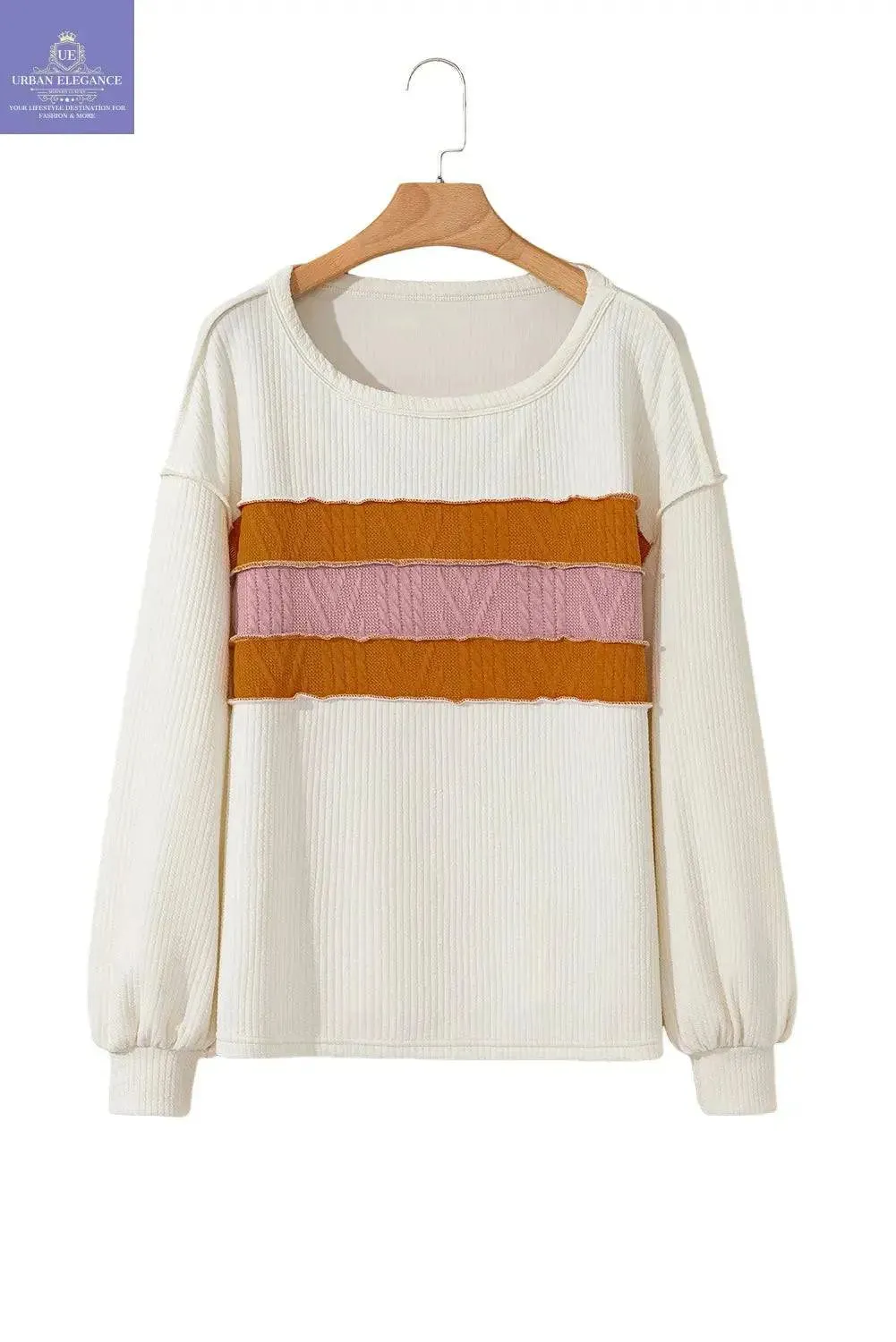 Corded Knit Patchwork Drop Sleeve Top