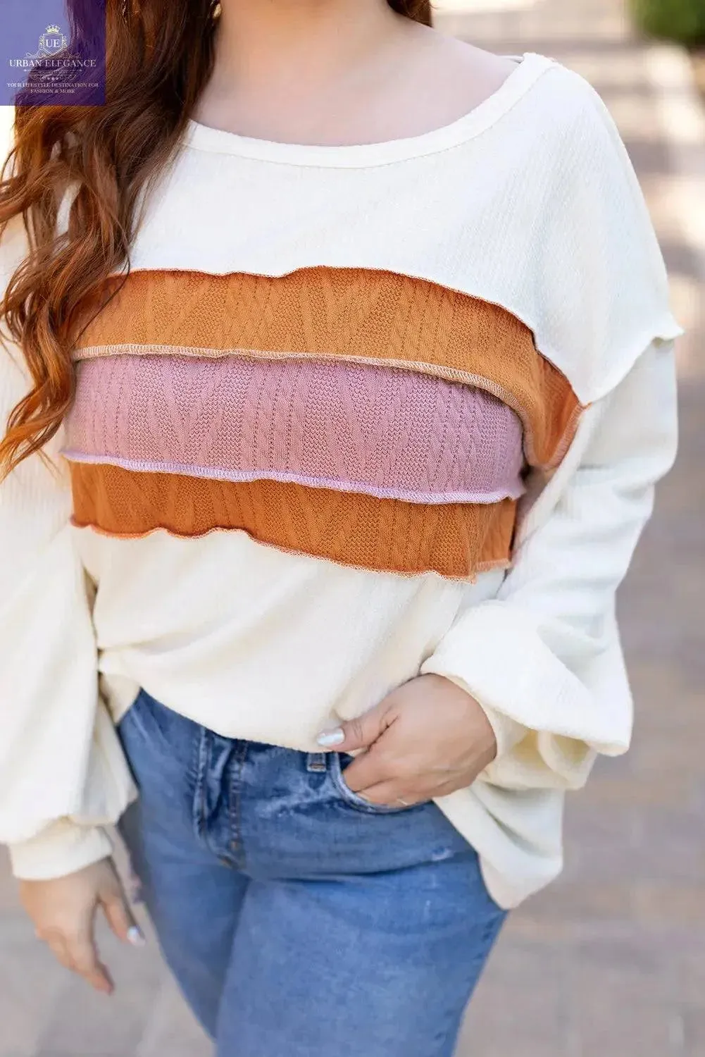 Corded Knit Patchwork Drop Sleeve Top