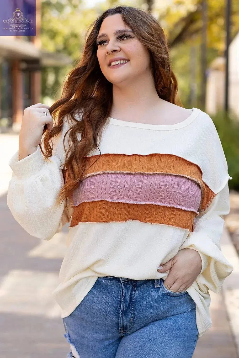 Corded Knit Patchwork Drop Sleeve Top