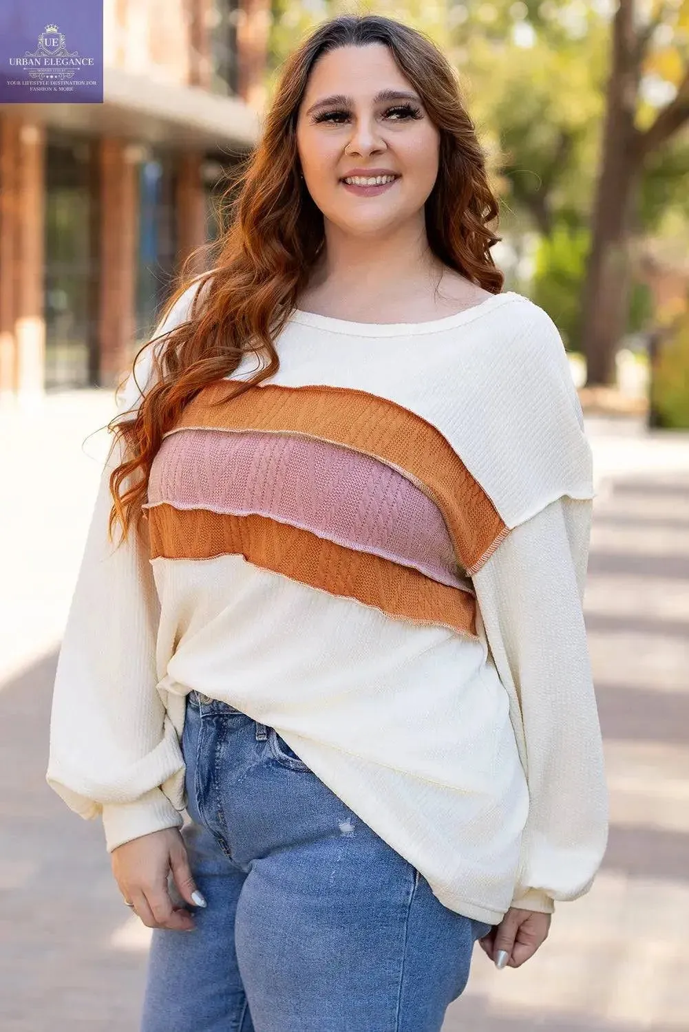 Corded Knit Patchwork Drop Sleeve Top