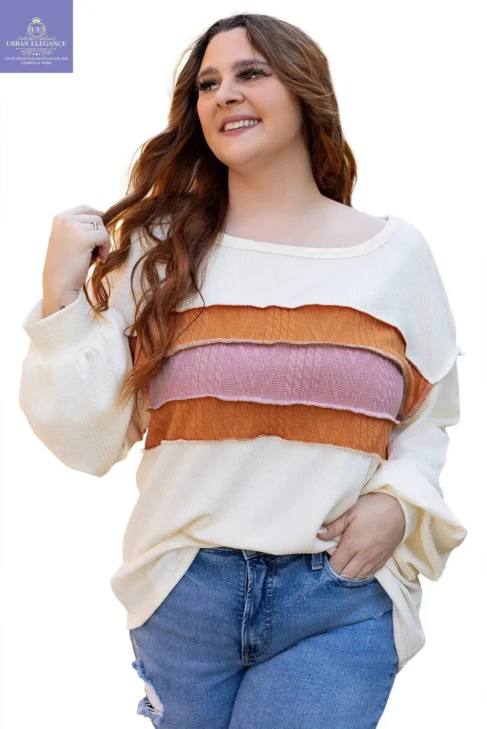 Corded Knit Patchwork Drop Sleeve Top