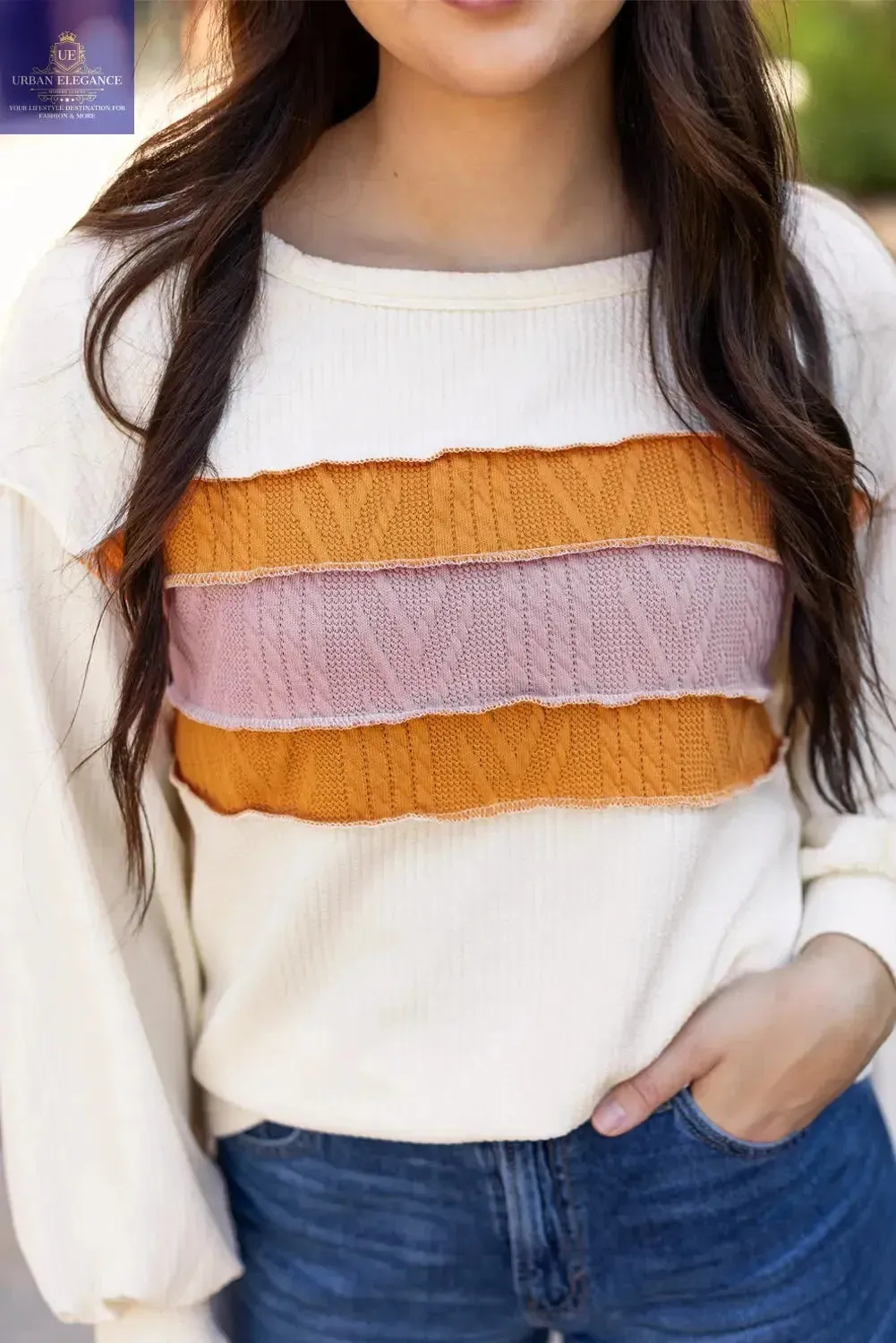 Corded Knit Patchwork Drop Sleeve Top