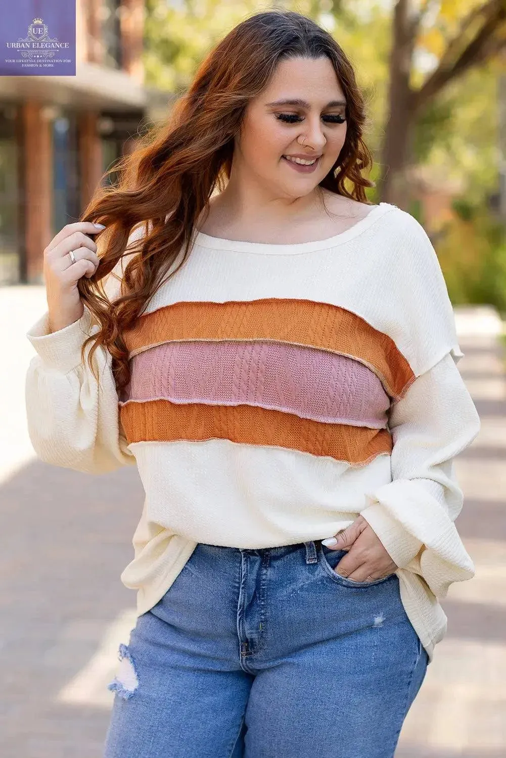 Corded Knit Patchwork Drop Sleeve Top