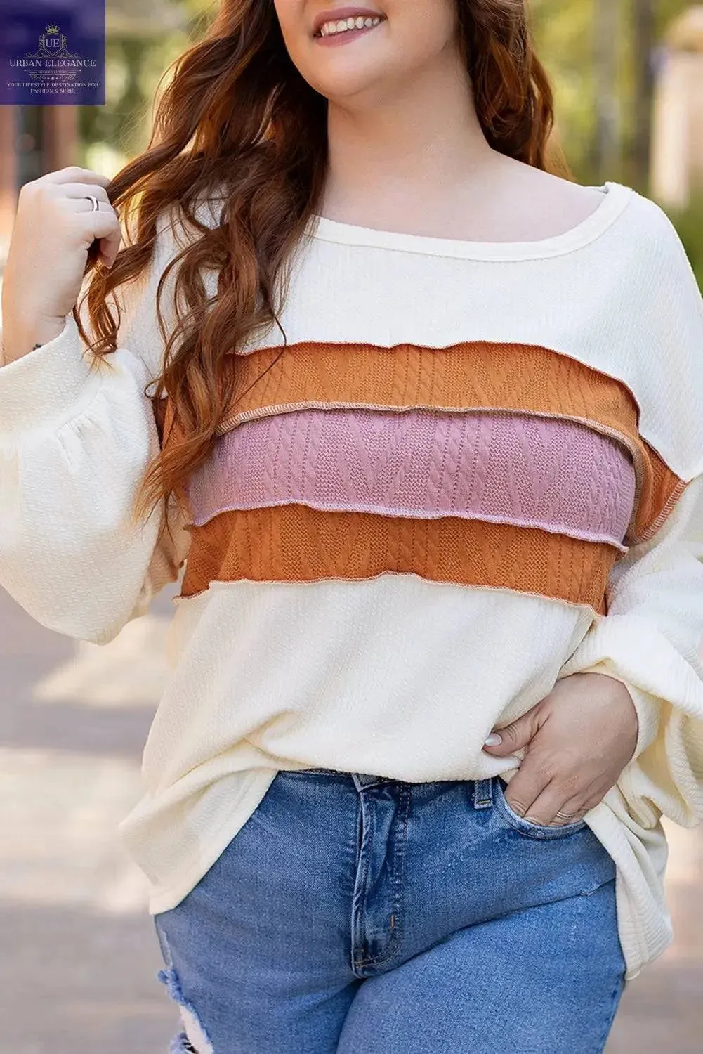 Corded Knit Patchwork Drop Sleeve Top