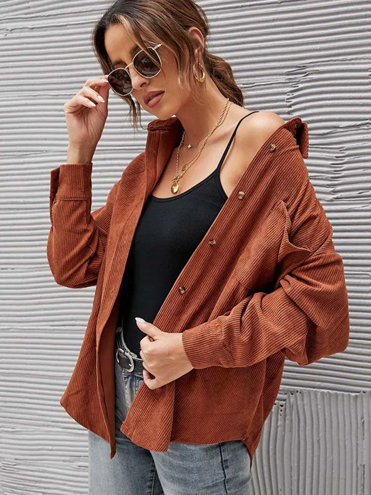 Fashionkova  Autumn Corduroy Jacket Woman Long Shirt Jacket Women Button Coat Jackets Women Fashion Overshirt Loose Coat Female 2022