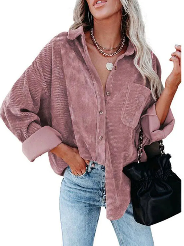 Fashionkova  Autumn Corduroy Jacket Woman Long Shirt Jacket Women Button Coat Jackets Women Fashion Overshirt Loose Coat Female 2022