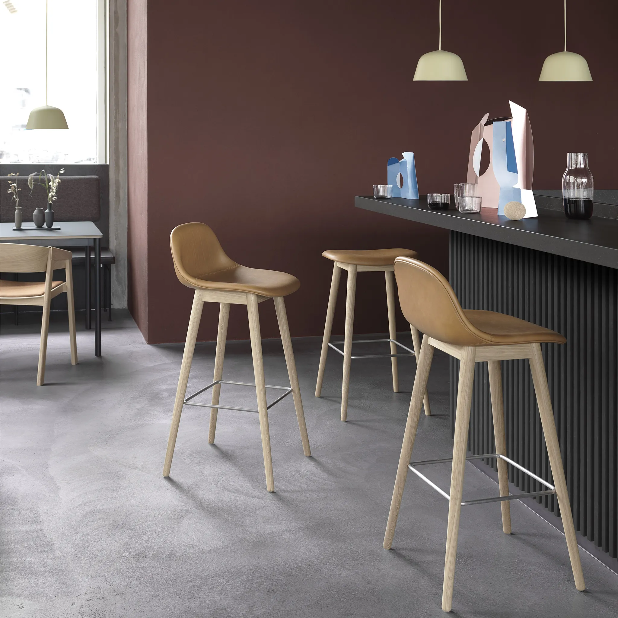 Fiber Bar Stool Wood Base by Muuto