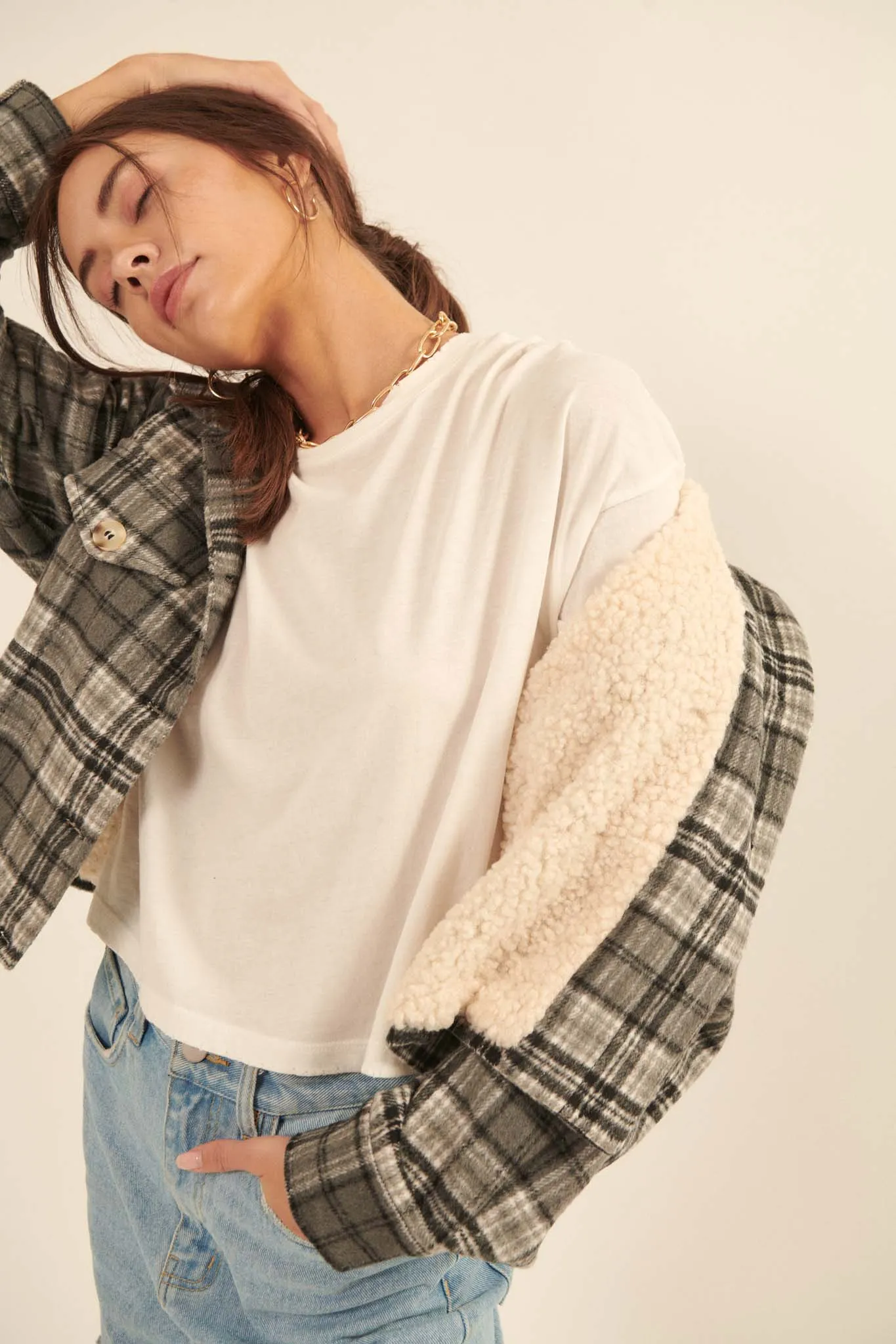 Finding Home Cropped Plaid Shacket