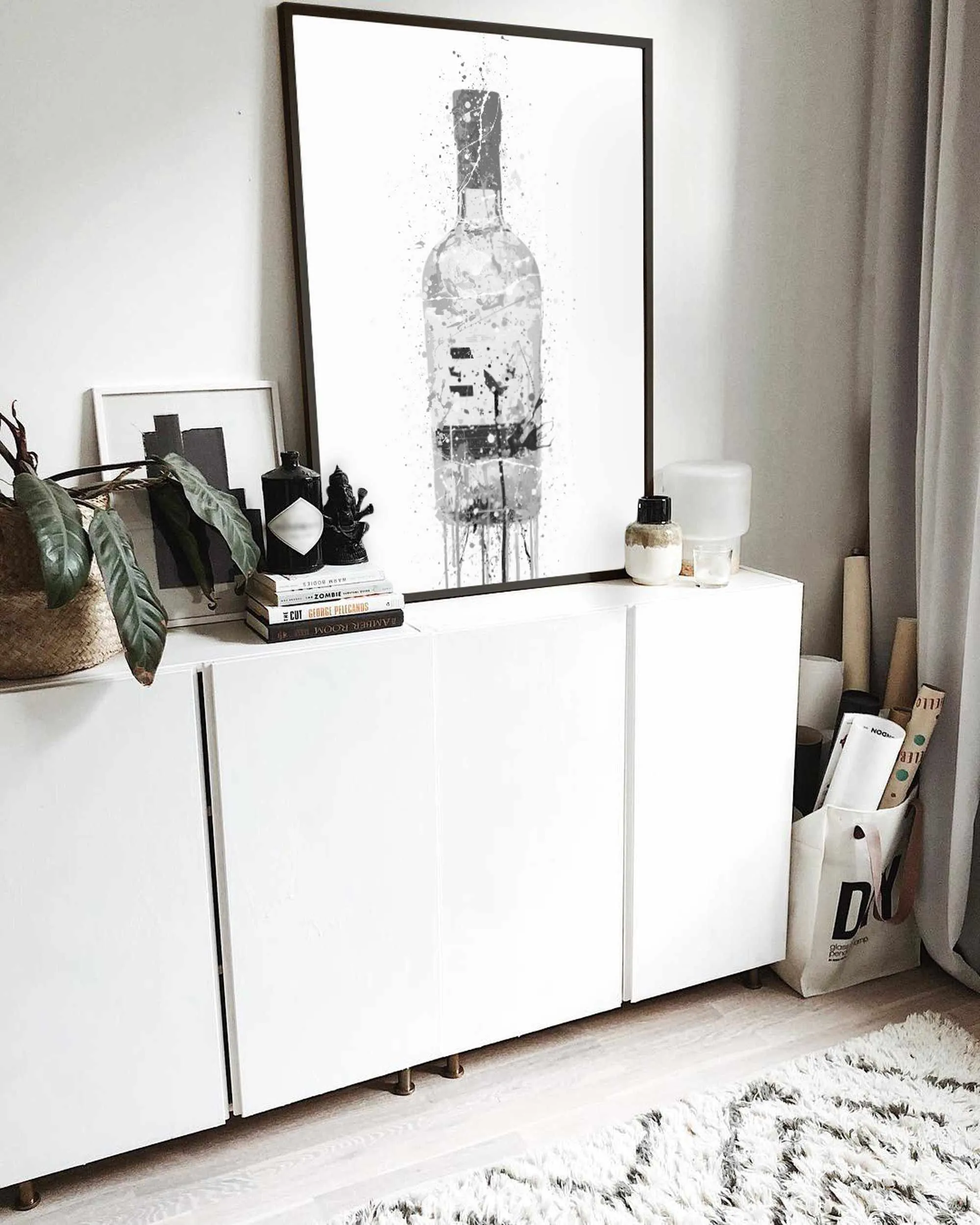 Gin Bottle Wall Art Print 'Grey Marble'