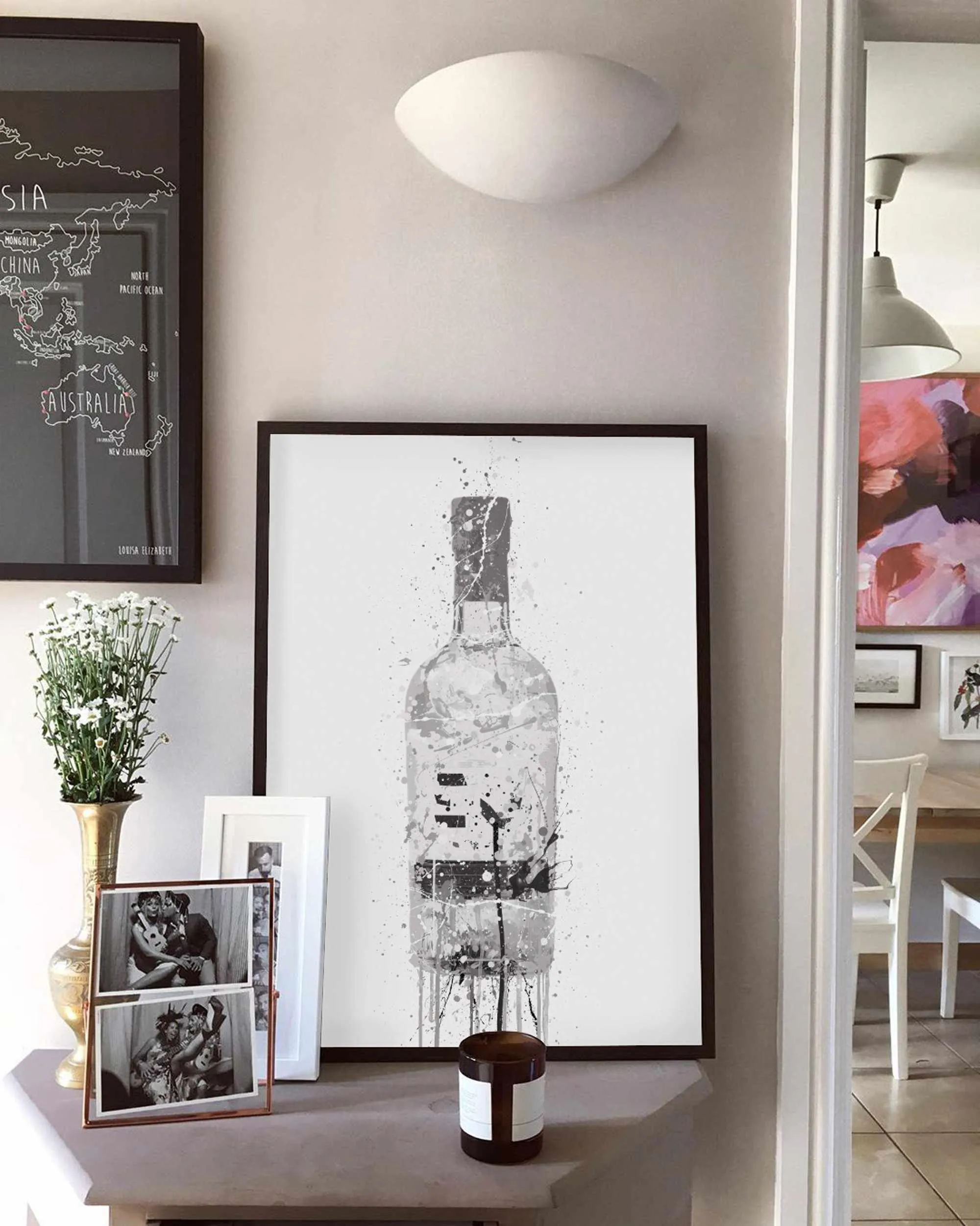 Gin Bottle Wall Art Print 'Grey Marble'