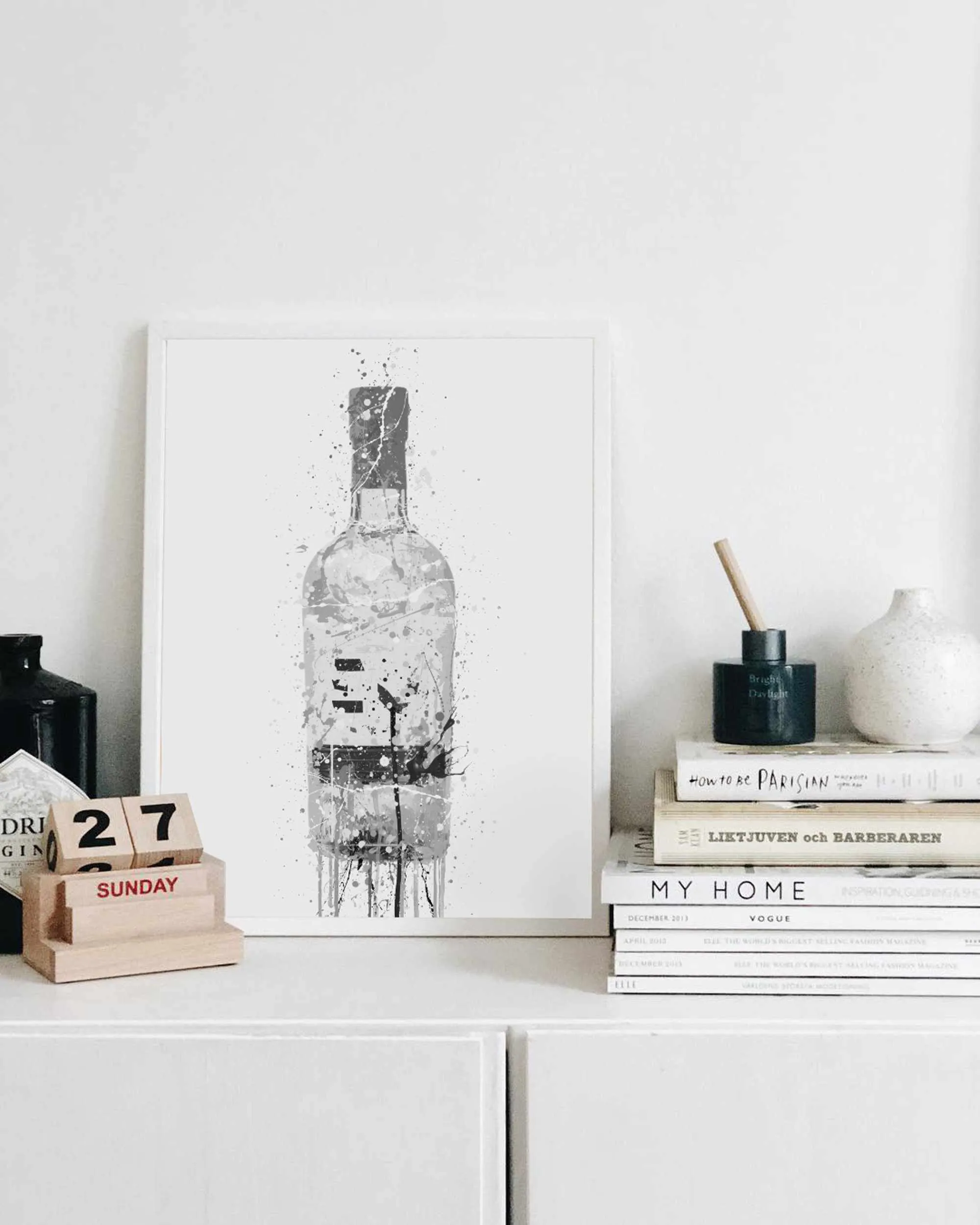 Gin Bottle Wall Art Print 'Grey Marble'