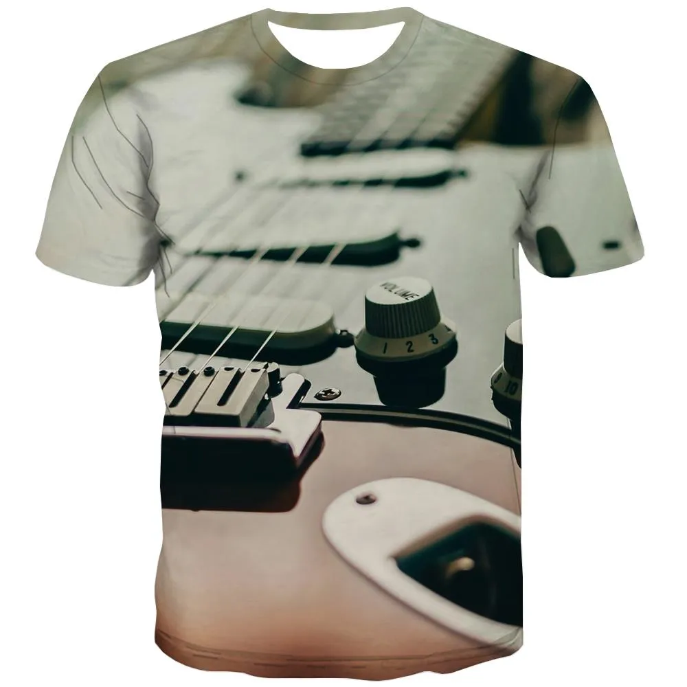 Guitar T shirts Men Music Tshirt Printed Wooden T-shirts 3d Metal Tshirt Anime