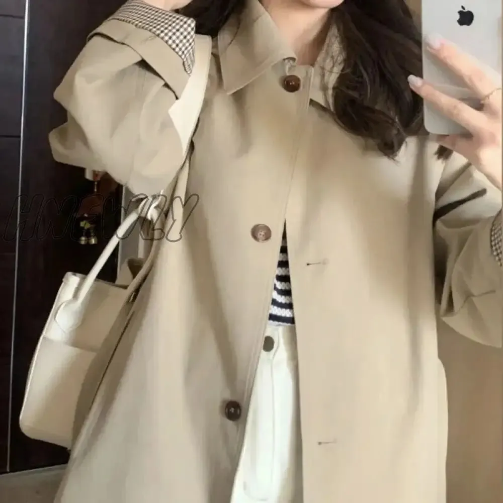 Hnewly Autumn Women Khaki Trench England Style Elegant Single Breasted Long Coats Belt Slim Turn Down Collar Windbreaker Female