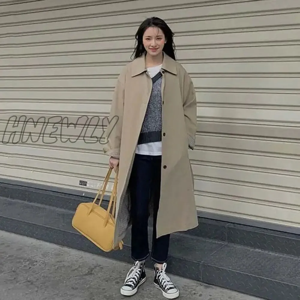 Hnewly Autumn Women Khaki Trench England Style Elegant Single Breasted Long Coats Belt Slim Turn Down Collar Windbreaker Female