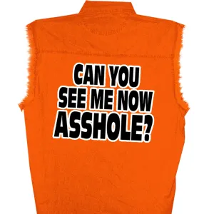 Hot Leathers Mens 'Can You See Me Now A****** Sleeveless  Safety Orange Denim Shirt GMD5090