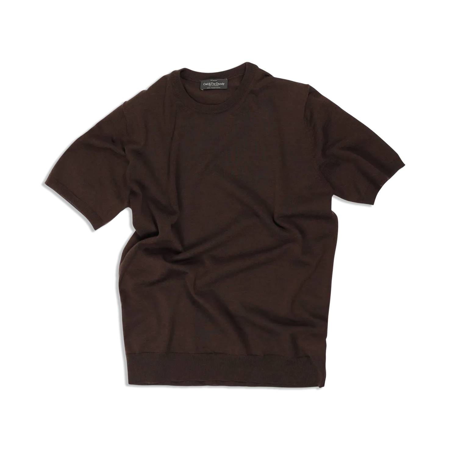 Knitted T-Shirt in Off Chocolate Brown Merino Wool