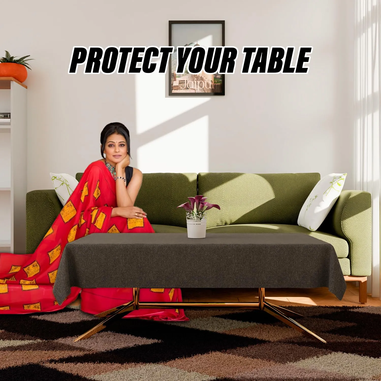 Kuber Industries Center Table Cover | Jute Luxurious Table Protector Cover | Tablecloth for Home Decor | 4 Seater Table Cover for Kitchen | 40x60 Inch | Light Brown