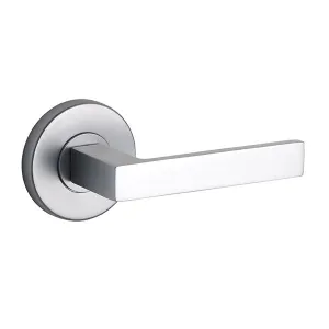 Lane Cambridge Passage Lever Door Handle Set On Round Rosette Brushed Satin Chrome