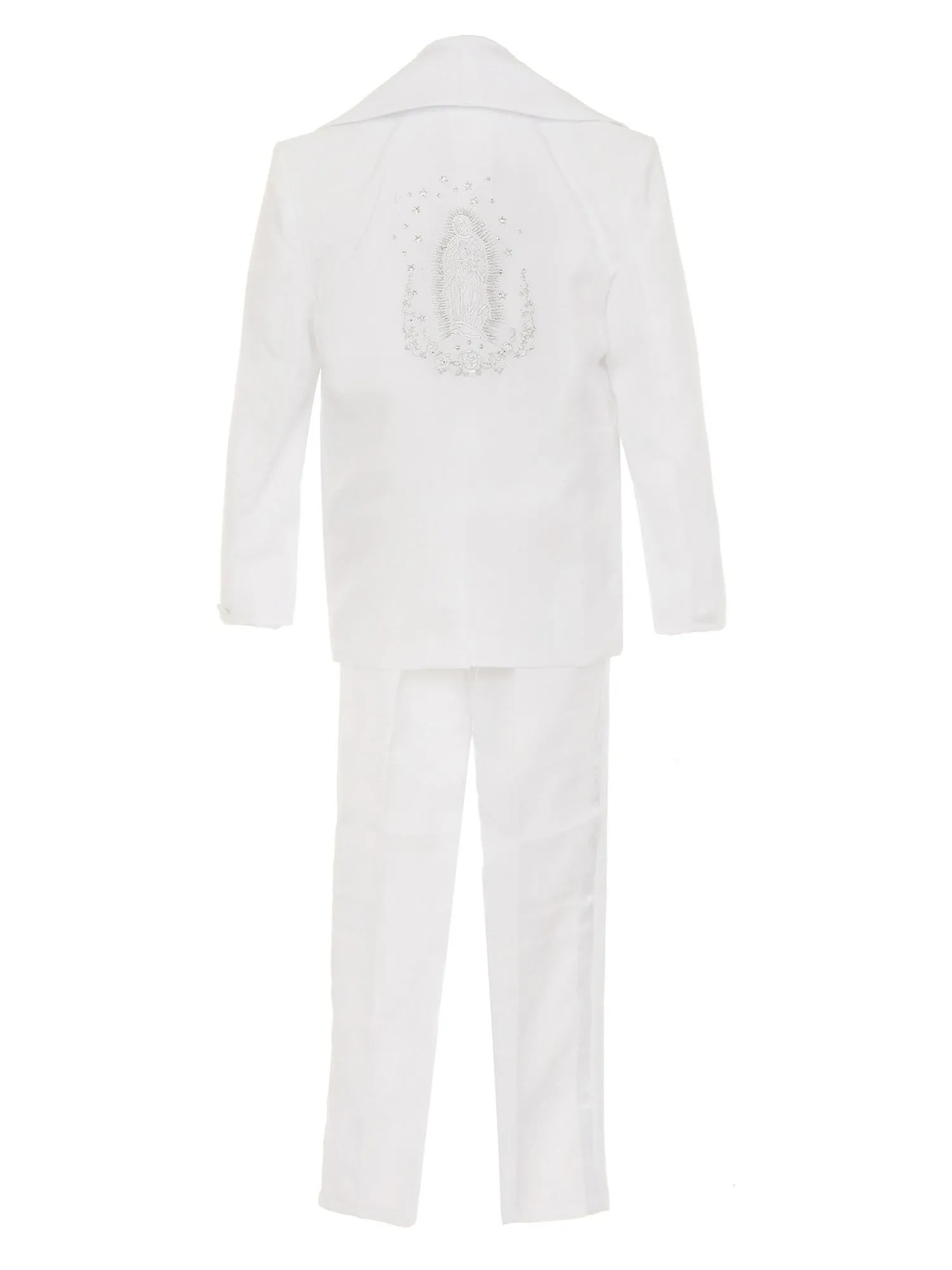 Little Boys White 6-pc Silver Virgin Mary Embroidery Baptism Suit 2T-7