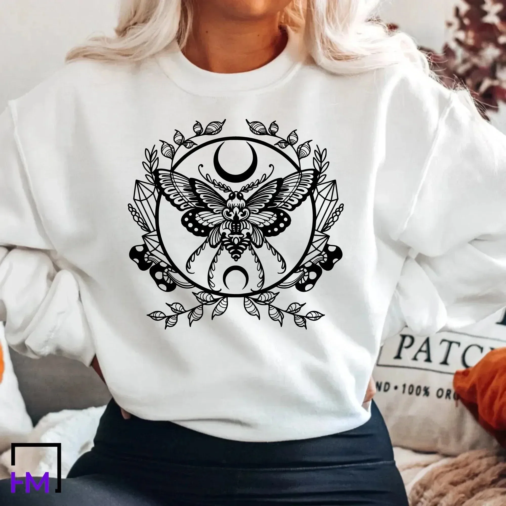 Luna Moth Shirt, Celestial Butterfly, Boho Gifts for Women, Mystical Bohemian Sweater, Astronomy Lover, Third Eye Top, Tarot Cards Clothing