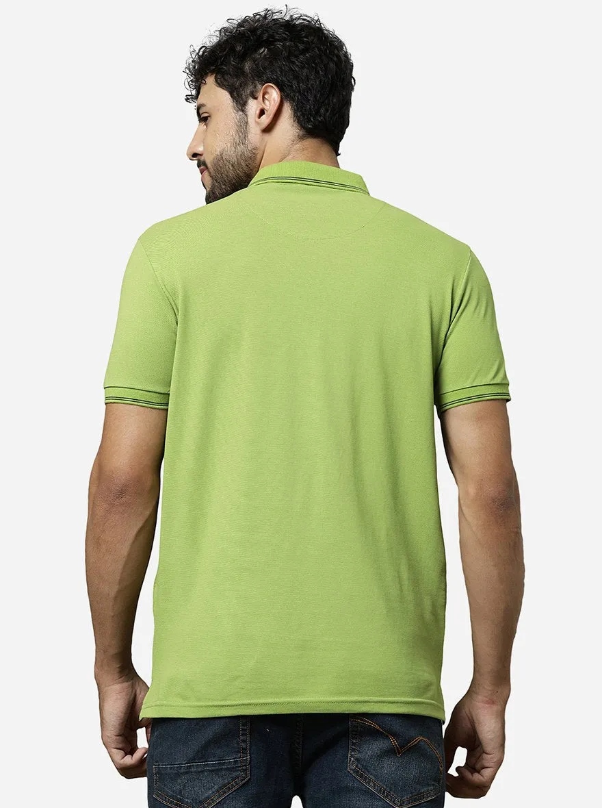 Macaw Green Solid Slim Fit Polo T-Shirt | JadeBlue