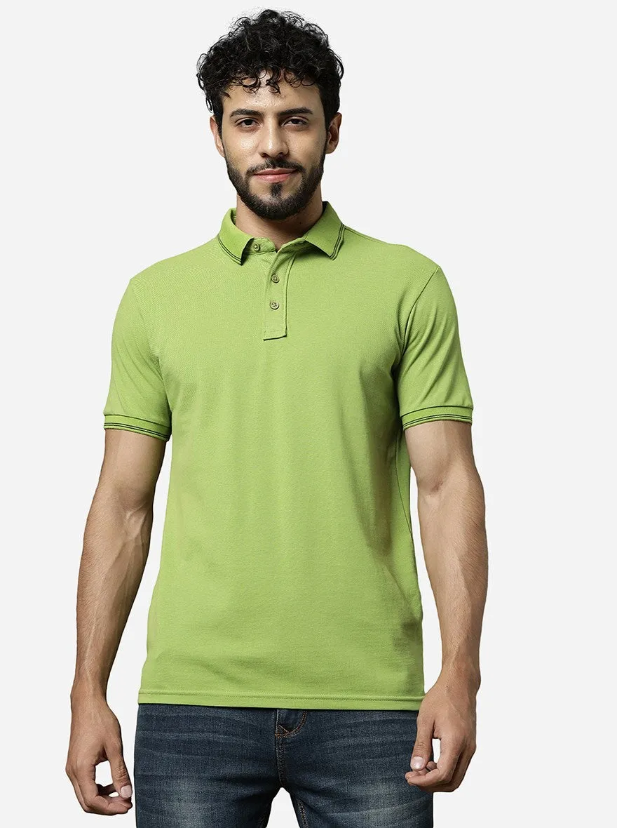 Macaw Green Solid Slim Fit Polo T-Shirt | JadeBlue