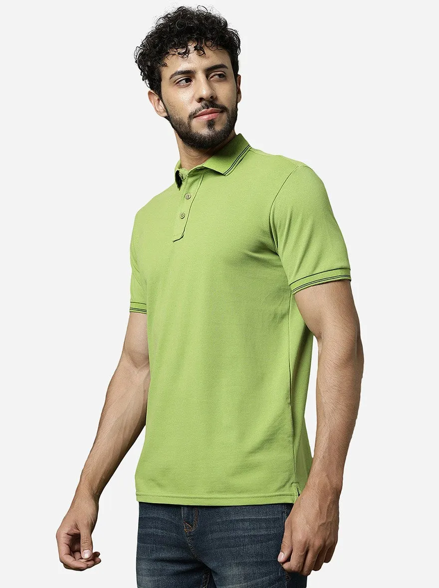 Macaw Green Solid Slim Fit Polo T-Shirt | JadeBlue