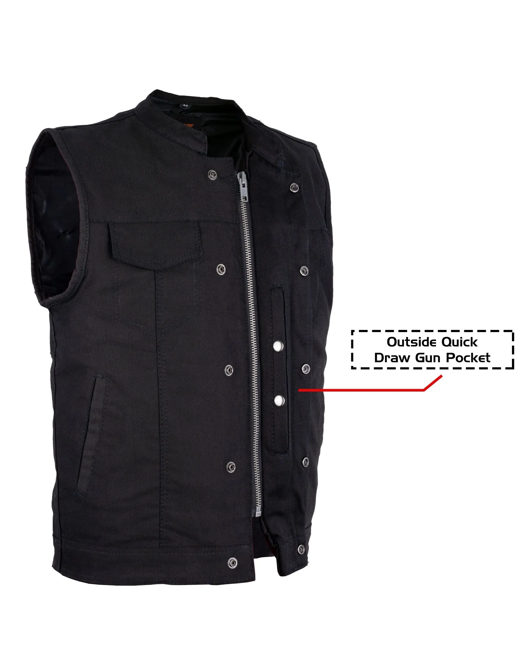 Mens SOA Style Motorcycle Club Vest® Black Denim Conceal Carry Pockets