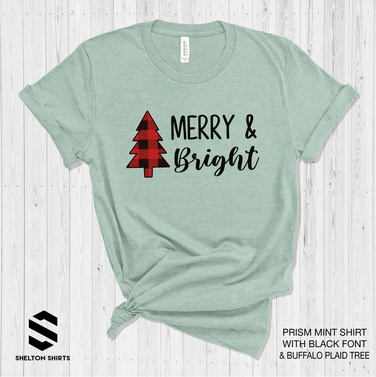 Merry and Bright with Buffalo Plaid Tree - Super Soft Bella Unisex T-Shirt