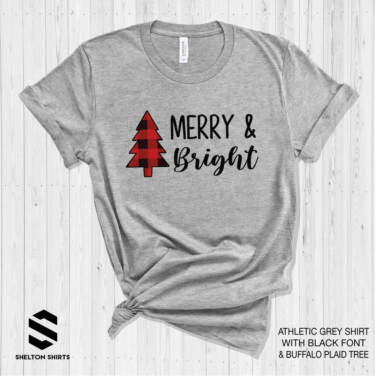 Merry and Bright with Buffalo Plaid Tree - Super Soft Bella Unisex T-Shirt