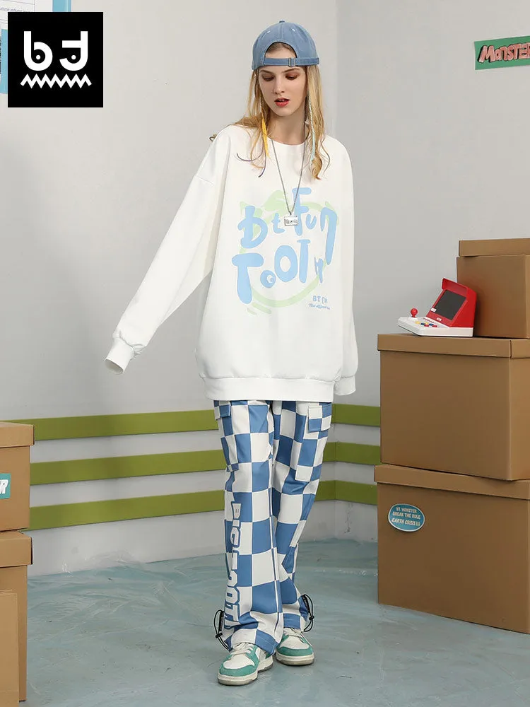 Monogram-printed space cotton crew-neck drop cuff ribbed sleeve hoodie