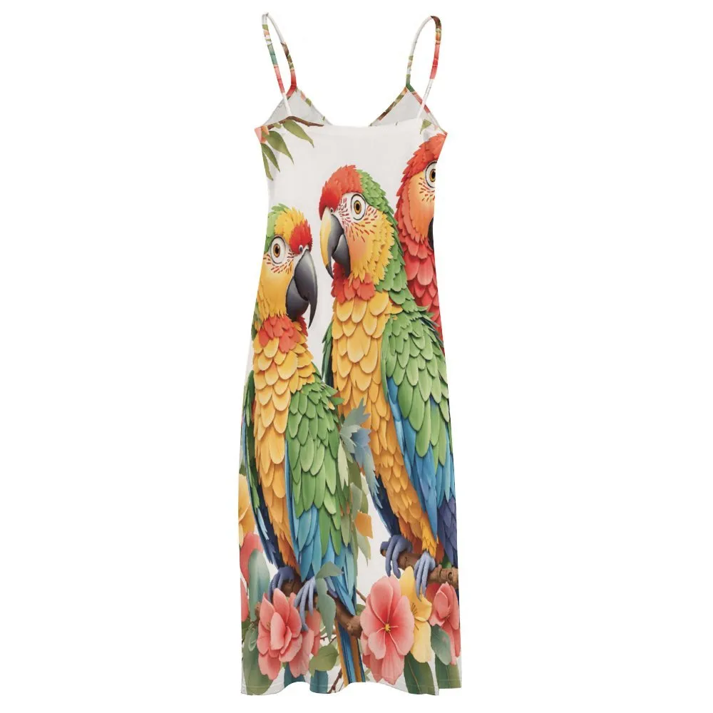 Parrots Spaghetti Strap Ankle-Length Dress Long dress