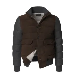 Quilted Suede und Wool Bomber Jacket in Brown