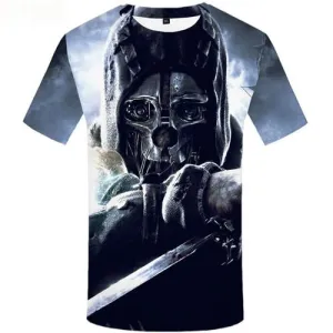 Skull T shirts Men War T-shirts Graphic Gray Tshirts Cool Character T-shirts 3d Knife Shirt Print Short Sleeve Fashion Unisex