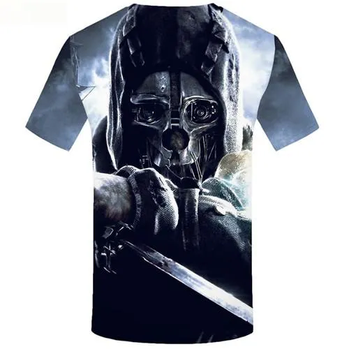 Skull T shirts Men War T-shirts Graphic Gray Tshirts Cool Character T-shirts 3d Knife Shirt Print Short Sleeve Fashion Unisex