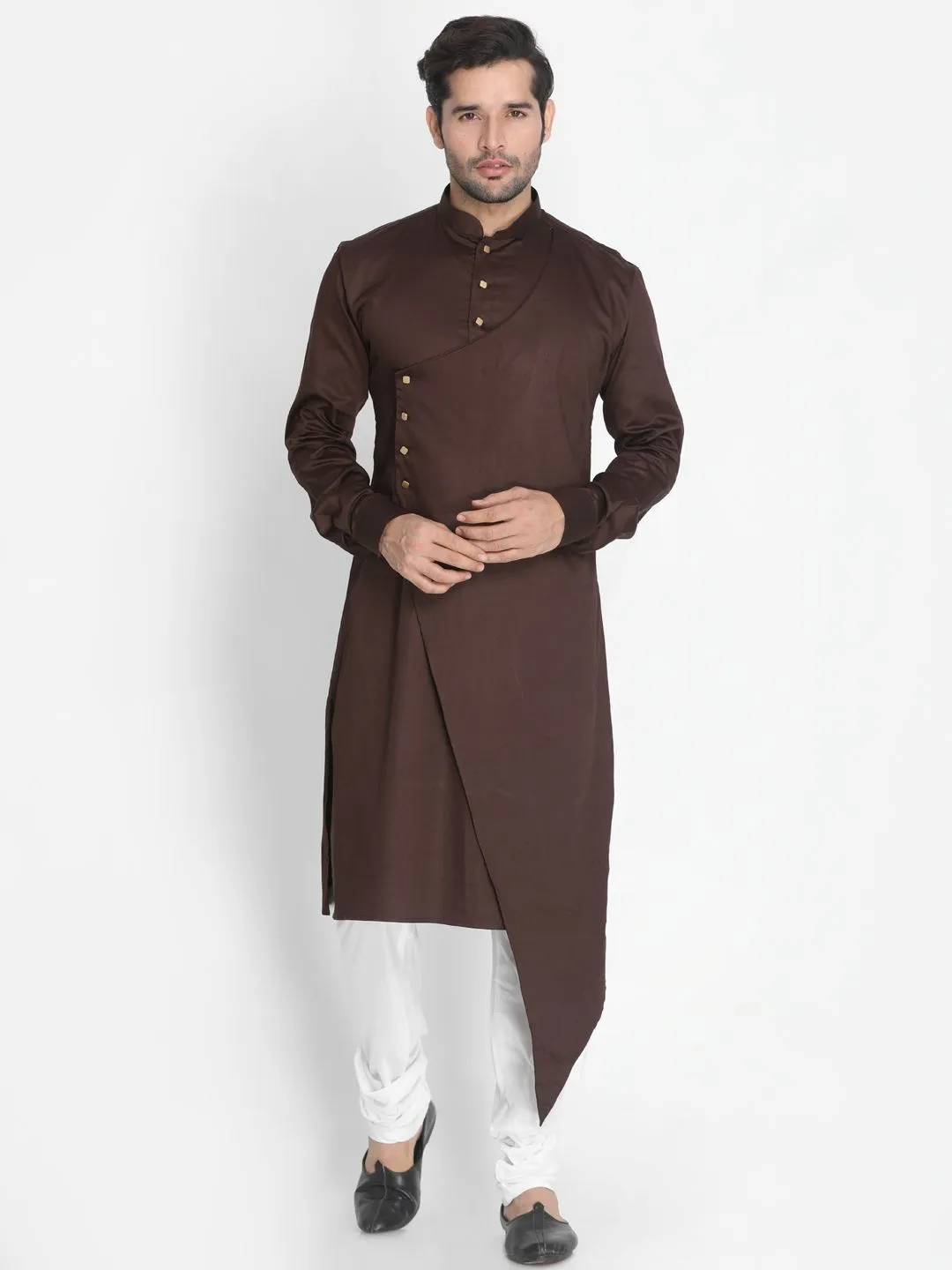 VASTRAMAY Men's Brown Cotton Silk Kurta Set