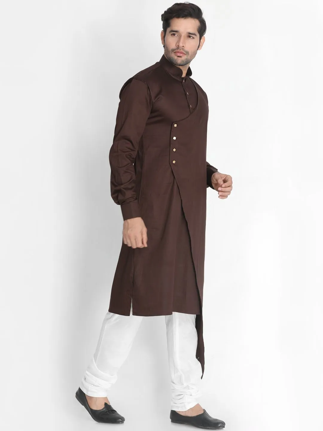 VASTRAMAY Men's Brown Cotton Silk Kurta Set