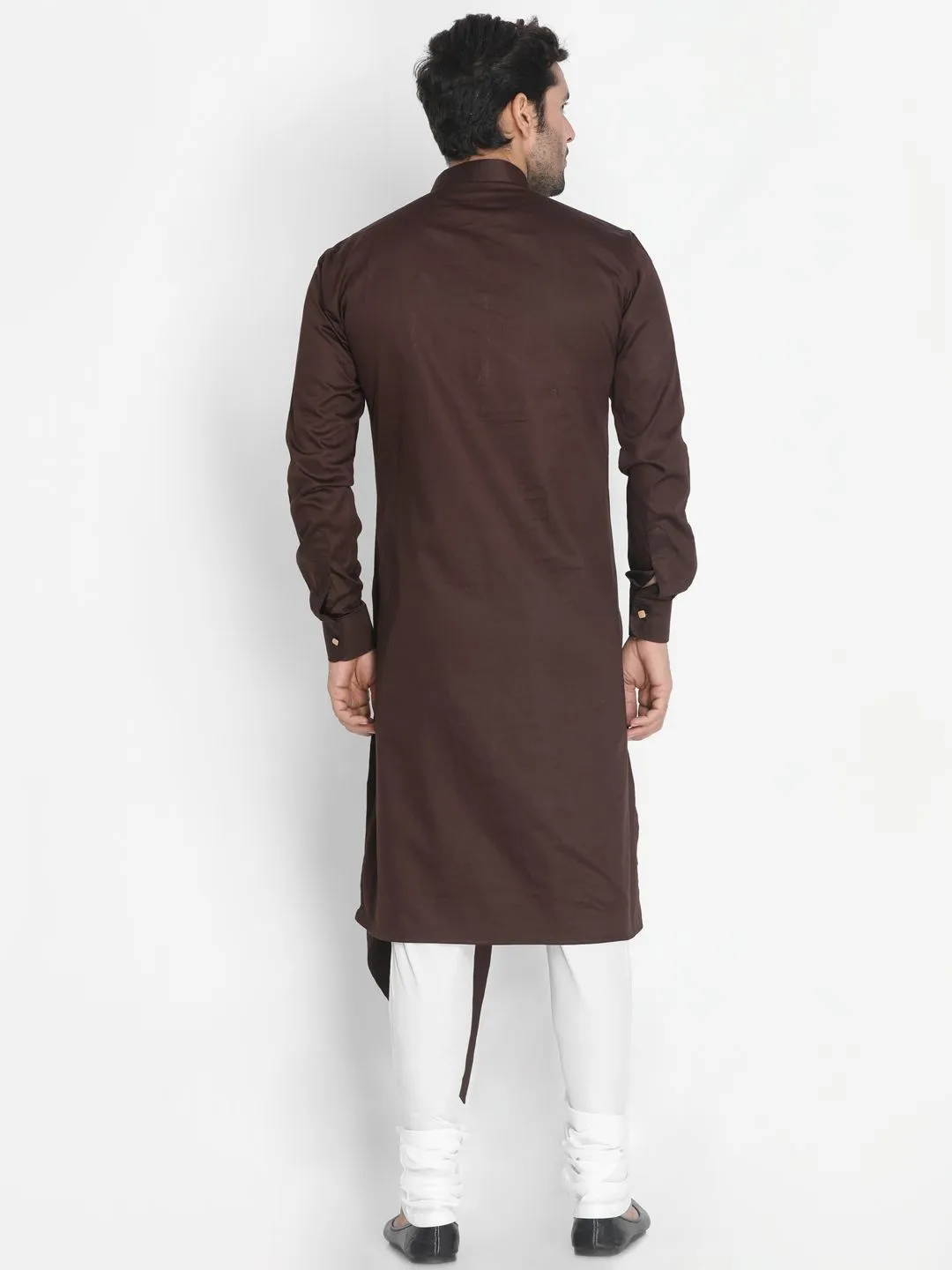 VASTRAMAY Men's Brown Cotton Silk Kurta Set