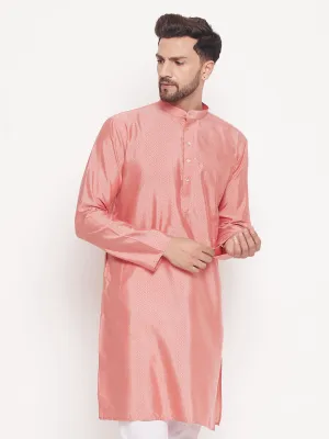 VASTRAMAY Men's Pink Silk Blend Kurta