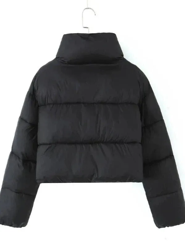 Wenkouban-Winter outfits Christmas Black Friday Black Stand Collar Button Cropped Down Jacket